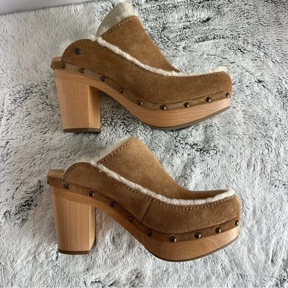 UGG AUBRIANA CHESTNUT SUEDE CLOG HEEL SHOE Women Size 8.0 - Picture 3 of 11
